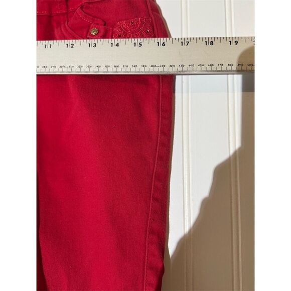 ModaXpress Y2K Red Cropped Pants Sz 13 Lace-Up Gold Button Streetwear Baddie - Picture 4 of 11